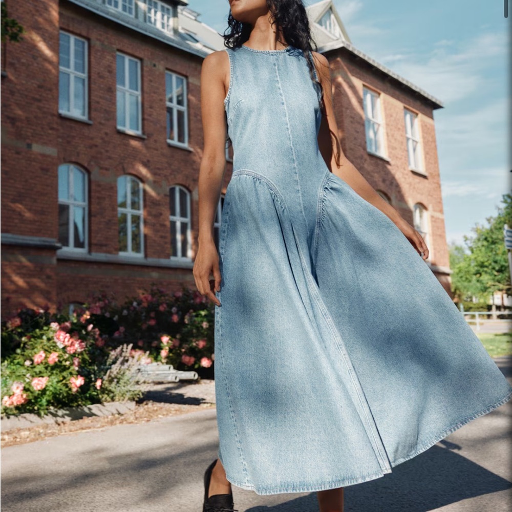 H&M viral denim fitted bodice Backless Dress